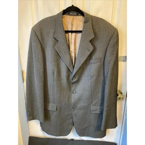 Conte di Milano Mens 44Tall 3Btn Wool Blazer Jacket SportCoat Houndstooth Gray - Picture 12 of 14